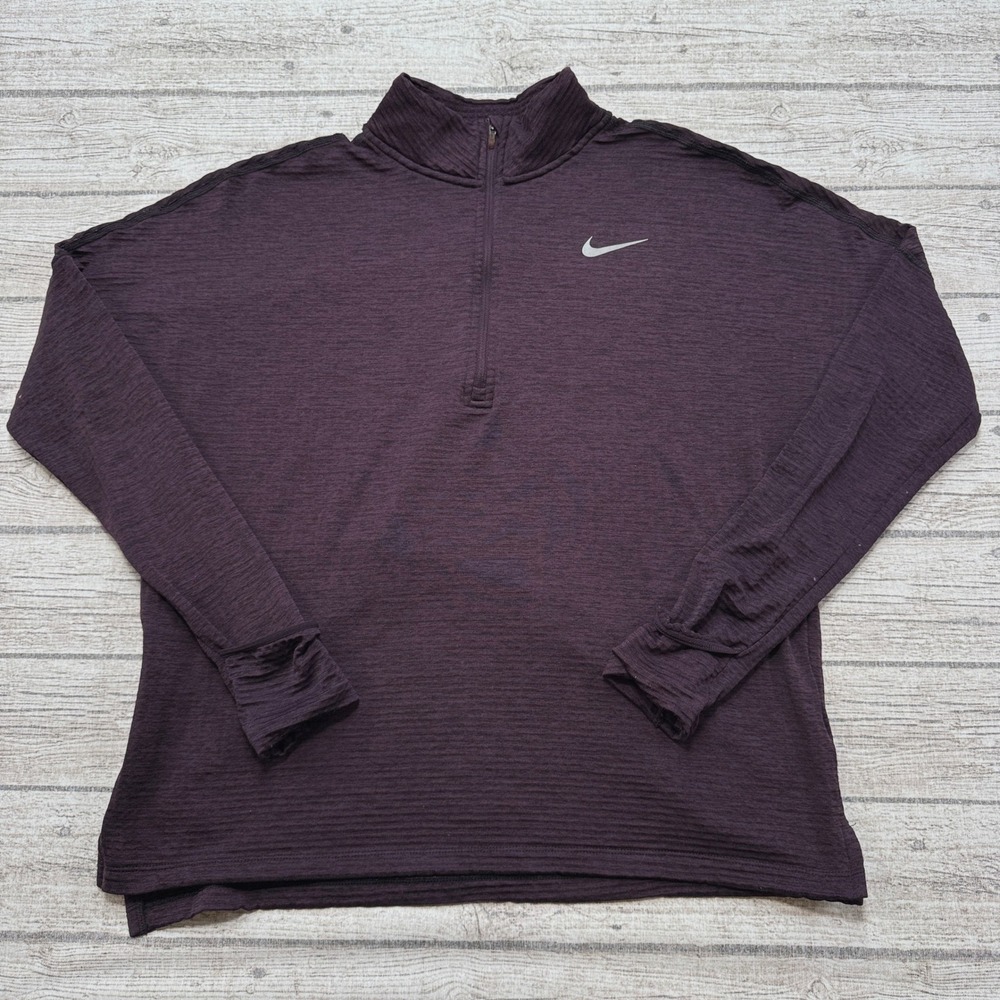 Nike Sweater Women's Large Plum Thumbhole Dri-FIT Quarter Zip Pullover Swoosh